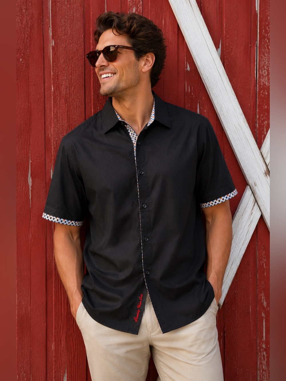 Robert Graham Black Short Sleeve Button-Up Shirt – Men’s 2XL Classic Fit